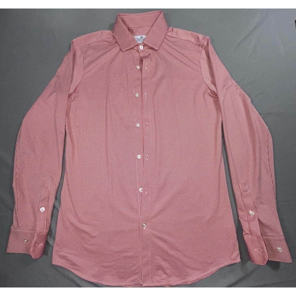 Mizzen+Main Dress Shirt Mens Large Tall Red Gingham Trim Fit American Made